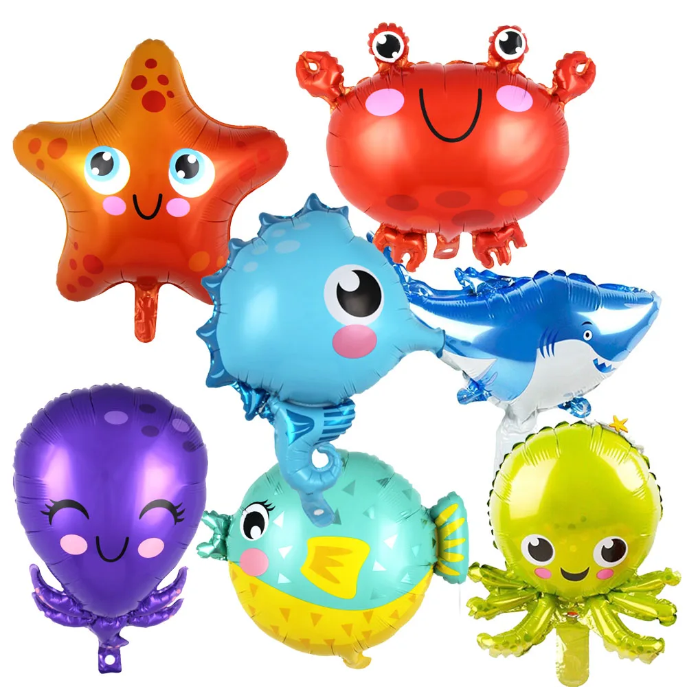 Ocean Animal Balloons Sea World Foil Ballons Sea Octopus Shark Crab Shark Globefish Balloons Kid Toys Birthday Party Decorations