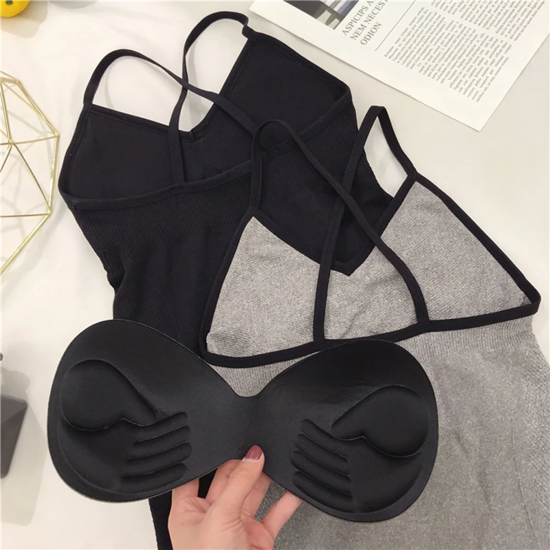 

Crop Top Sexy Women Built In Bra Padded Tank Top Female Breathable Fitness Camisole Tops Solid Slim Summer 2021 Vest Singlet