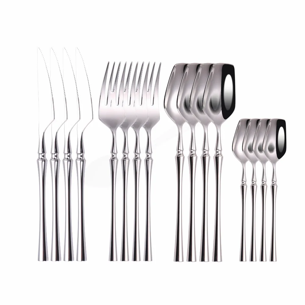 Яркий серебристый 16 комплект столовых приборов набор столовой посуды для кухни