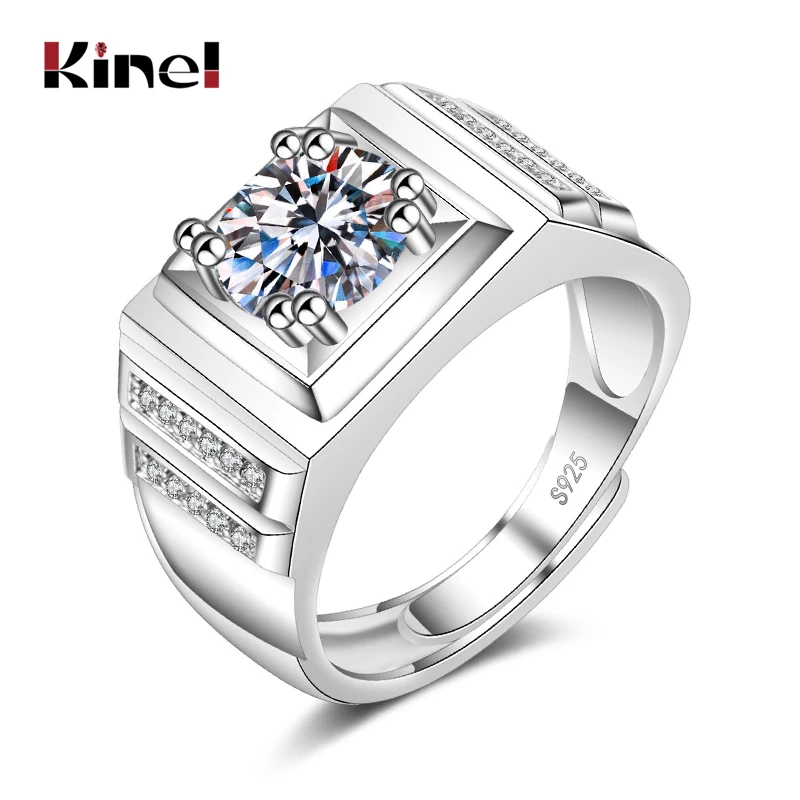 

Kinel 2020 Fashion Men Big Ring Fashion Sliver Plated Full CZ Zircon Engagement Rings Adjustable Size Wedding Band Paty Jewelry