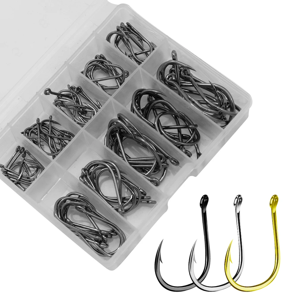 

70/100pcs/Box Fishing Hooks Set Carbon Steel Single Circle Fishhook Fly Fishing Jip Barbed Carp Hooks Sea Tackle Accessories