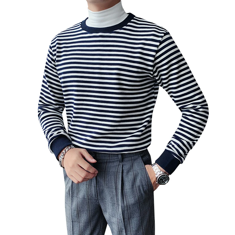 

Autumn Winter Simple Gentlemen Striped Sweaters Men Clothes 2020 Long Sleeve Slim Fit Casual Knitted Pullovers Pull Homme 3XL-M