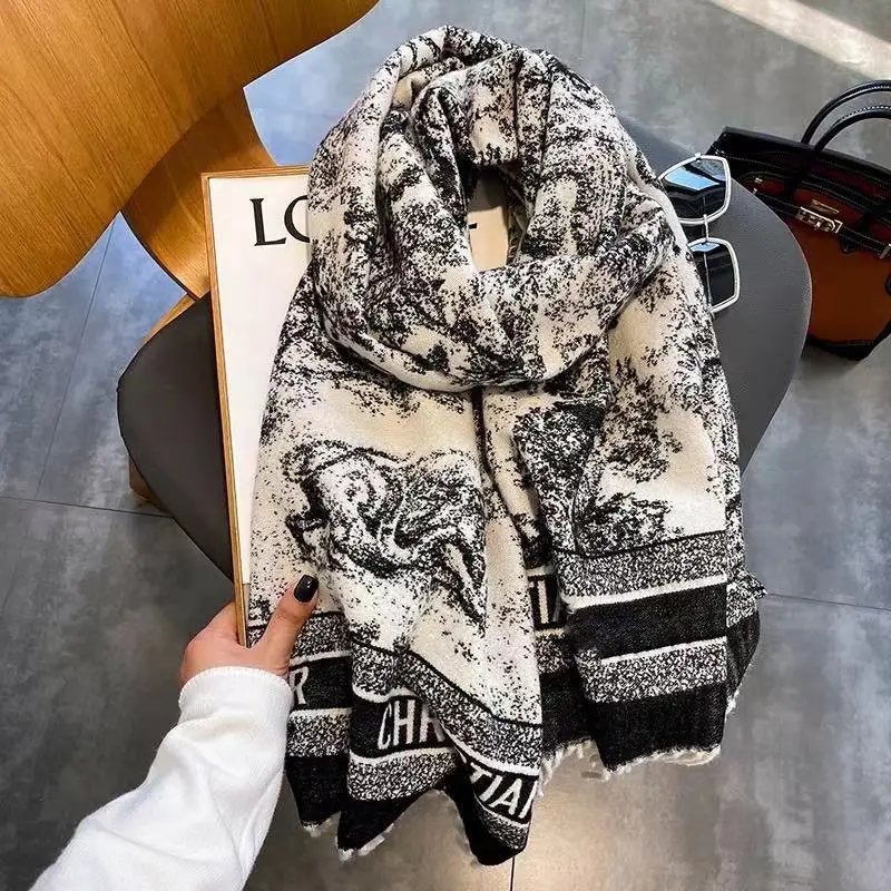 

Кашемировый шарф для женщин, роскошный бренд, помпон, бандана, шаль, Пашмина, зимний женский платок, брендовая плотная шаль с принтом