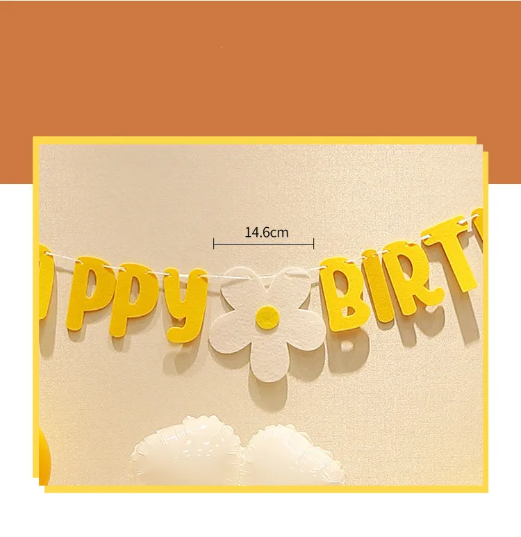 ins Baby Shower Non Woven Daisy Happy Birthday Banner White Flower Garland Yellow Flag | Дом и сад