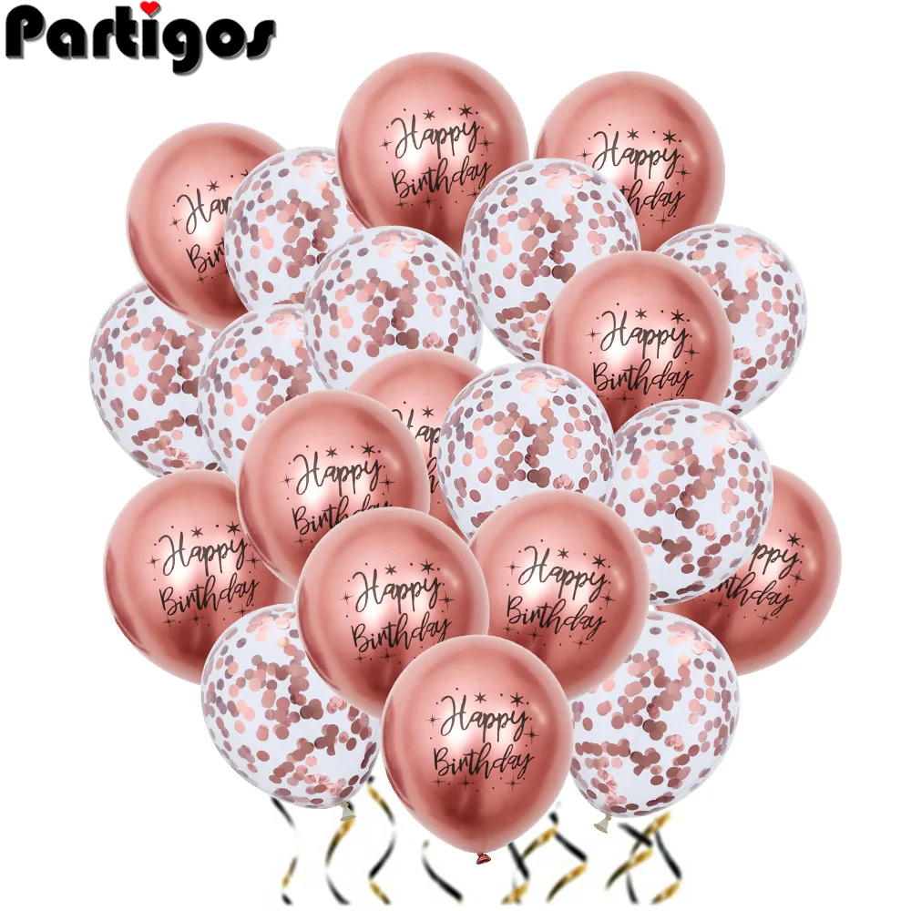 

20pcs 12inch Rose Gold Balloons Set Confetti Chrome Metallic Baloons Birthday Decor Wedding BabyShower Balony Child Party Globos