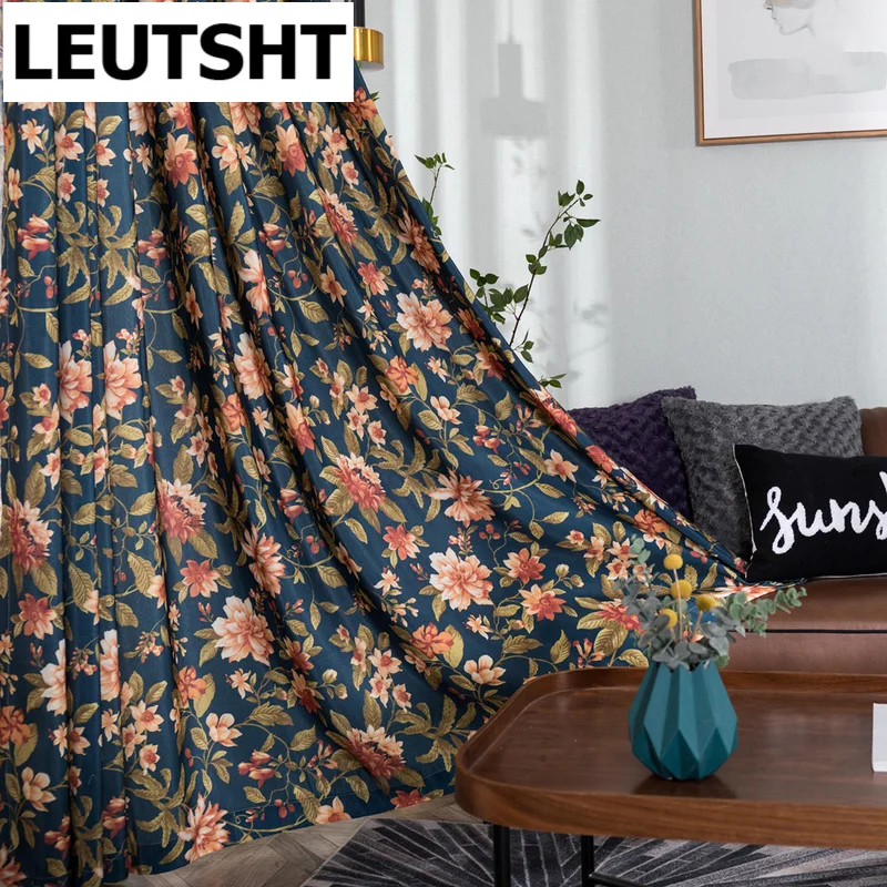 

Занавески в американском деревенском стиле, полузатеняющие, для спальни, кабинета, гостиной, занавески для окон с цветами, из грубого хлопка