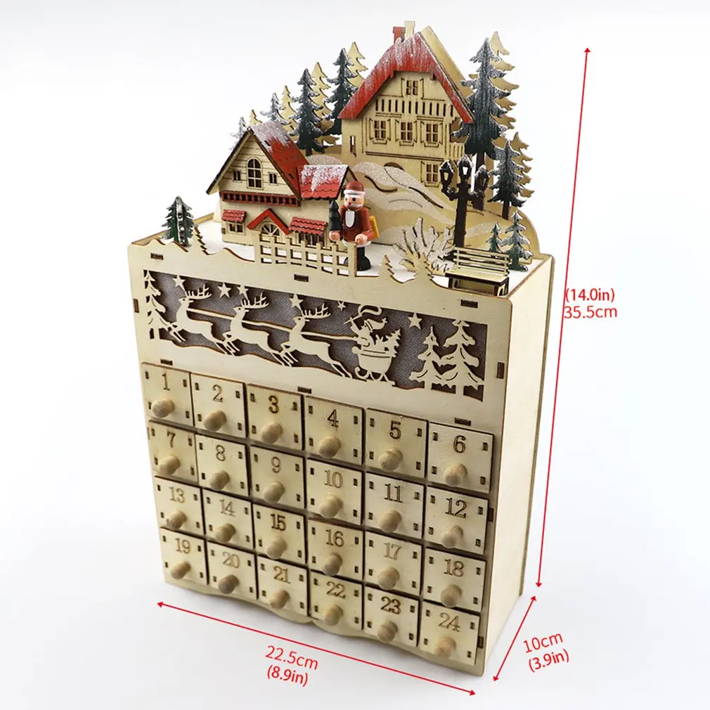 Countdown Calendar Decoration Christmas Wooden Advent 24 Drawers With LED Light | Дом и сад