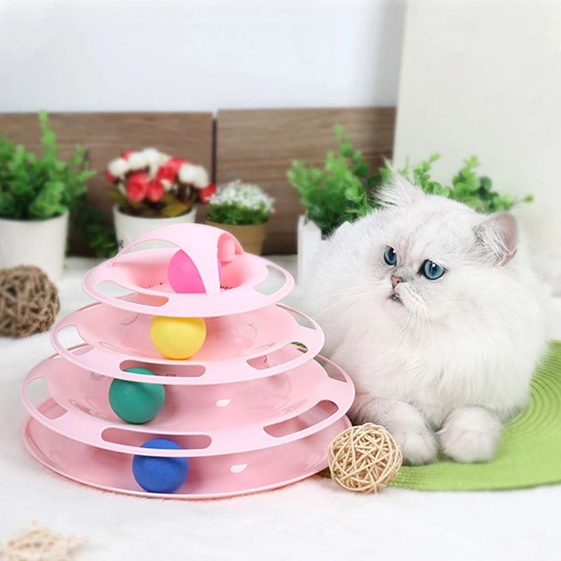 

Кошка игрушка вращающийся стол с мячом четырехслойная забавная башня треков диска Кот с игрушками для игрушек игрушки для домашних животны...