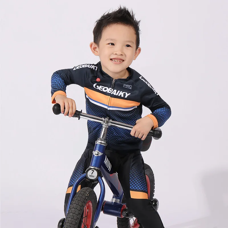 Child Team Bike Jersey Sets Kids Cycling Set Riding Clothing Mtb Wear Children Bicycle Clothes Boy Sport Suit Girls Long Kits - Цвет: Синий