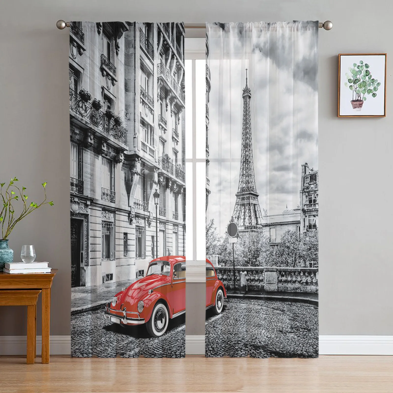 Красные винтажные автомобильные прозрачные шторы с изображением Парижской