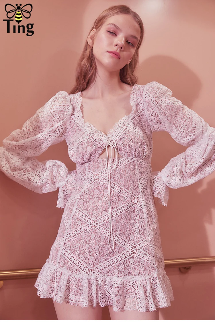 Женское кружевное мини платье Tingfly облегающие вечерние платья с вырезом