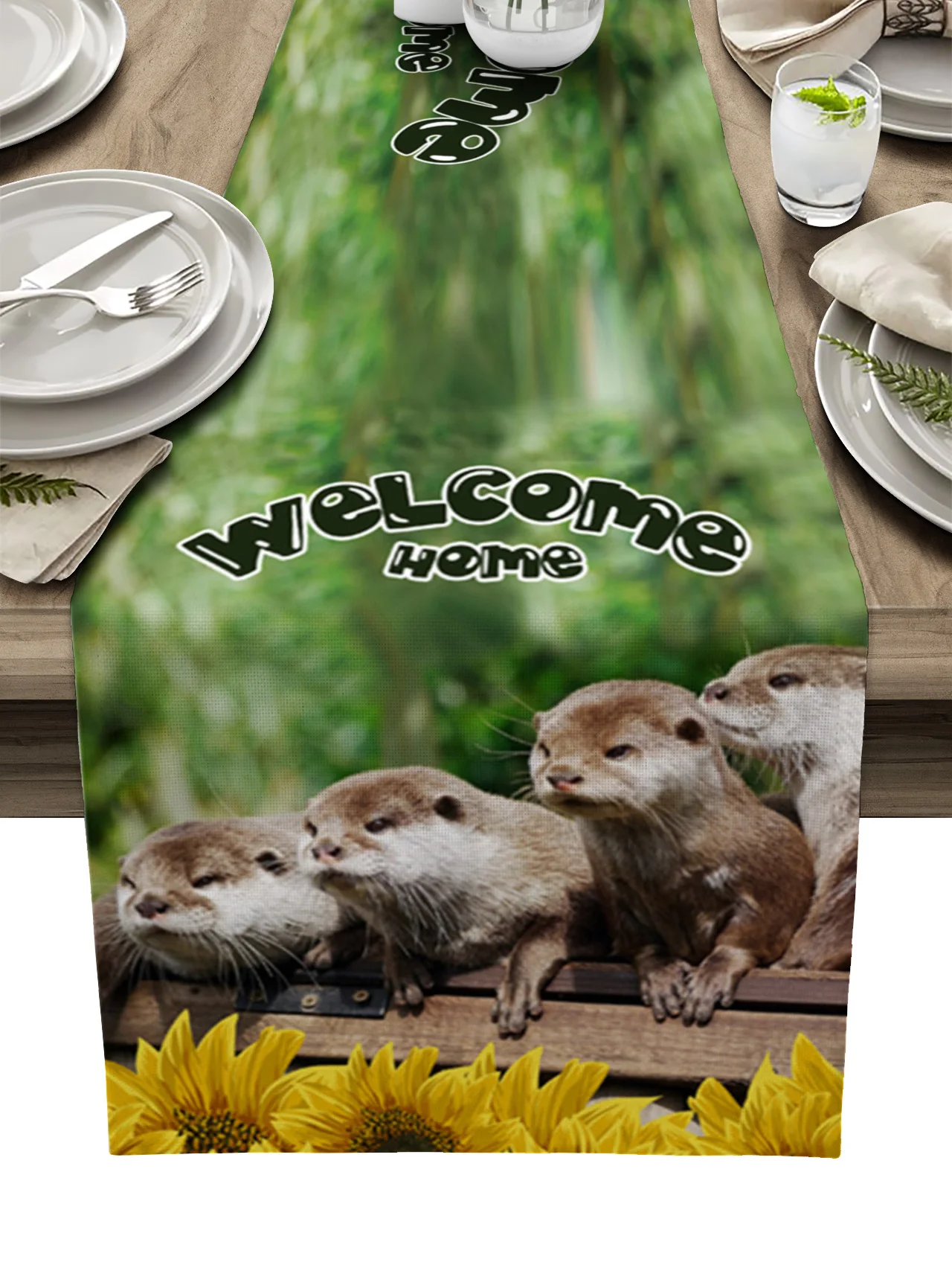 

Vintage Farmhouse Otter Sunflower Table Runner Kitchen Decor Tablecloth Placemat Hotel Home Wedding Decor Table Runners