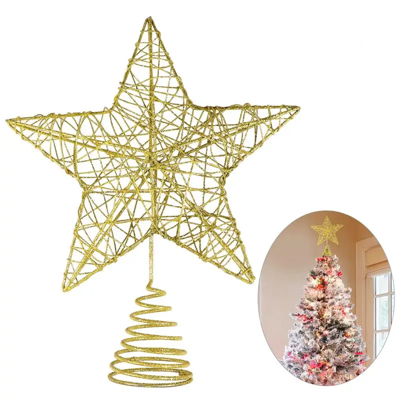 Золотой Мноонкор Рождественская елка звезда Treetop украшение Shimmery Рождественская верхушка дерева с серебристый блестящий порошок вечерние украшения - Цвет: Золотой