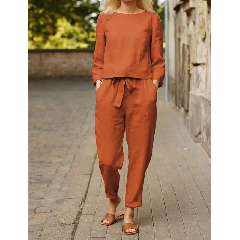 

Loose Pant Sets Women Long Sleeves Blouse Hight Waist Wide Leg 2 Piece Sets 2022 Female Pant Solid Suits