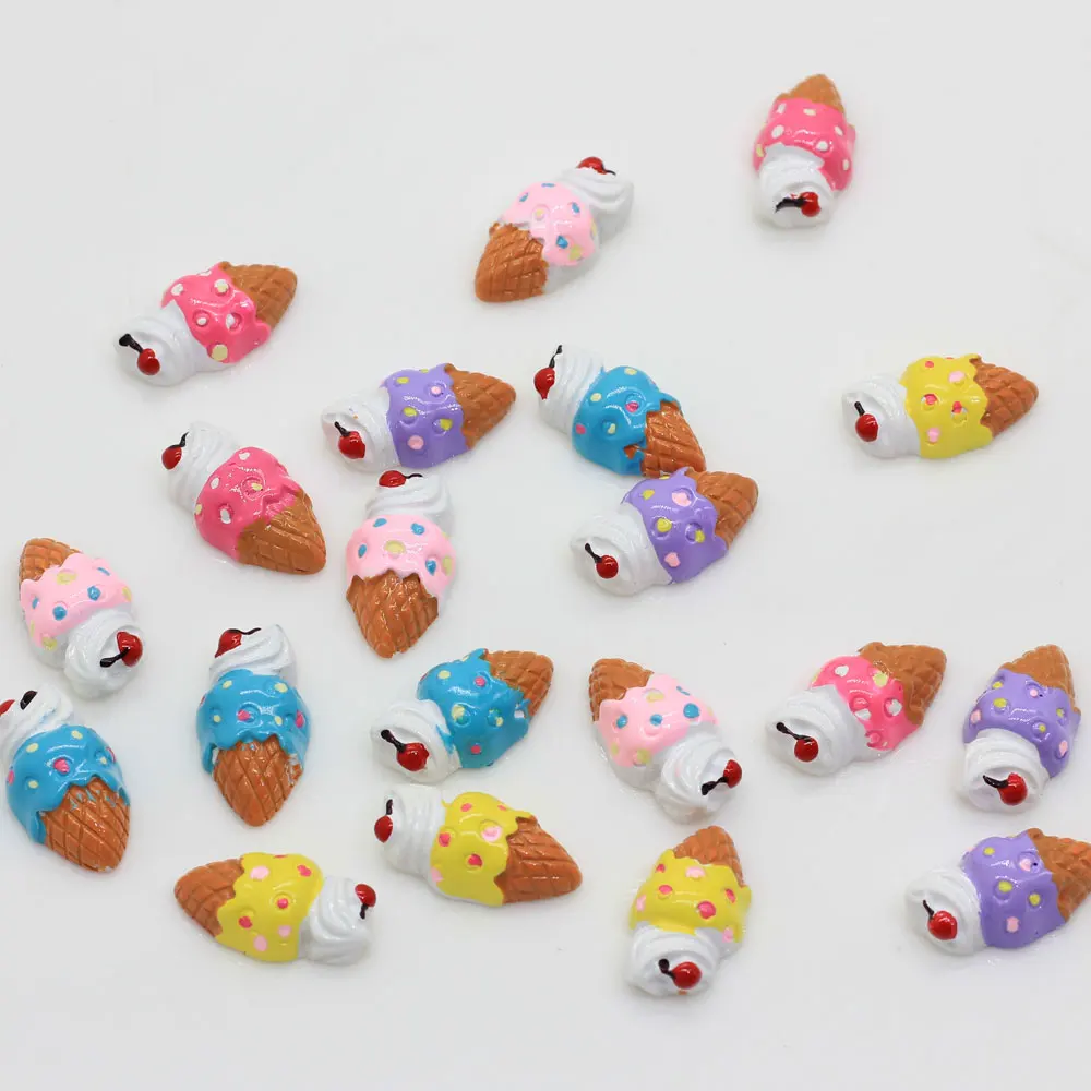 

100/50 pcs Cute Cherry Ice-cream Resin Flatback Cabochon Miniature Food Art Supply Decoration Charm