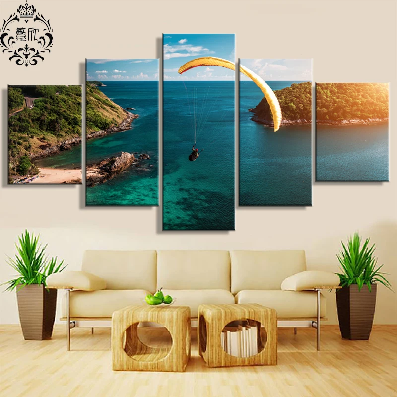 

5 Pieces Canvas Painting Wall Art Pictures Tropical Paraglide Modular Printed Poster Modern Home Decor For Living Room Artwork