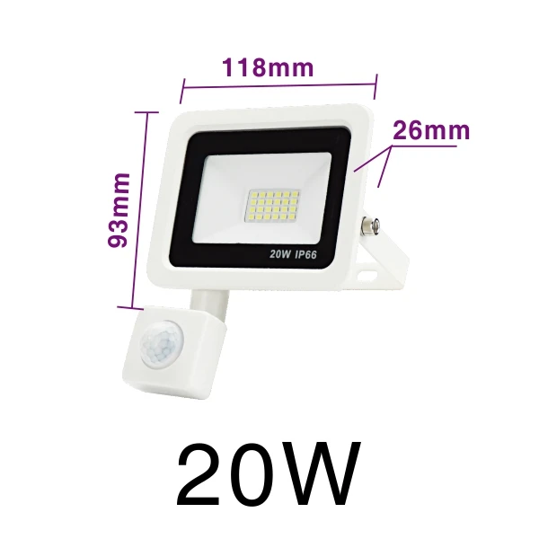 20W Cold White Светодиодный прожектор с датчиком движения PIR, 10 Вт, 20 Вт, 30 Вт, 50 Вт, 100 Вт, белый наружный прожектор, IP66, водонепроницаемый Светодиодный прожектор для ландшафтного освещения - Испускаемый цвет: 20W Cold White