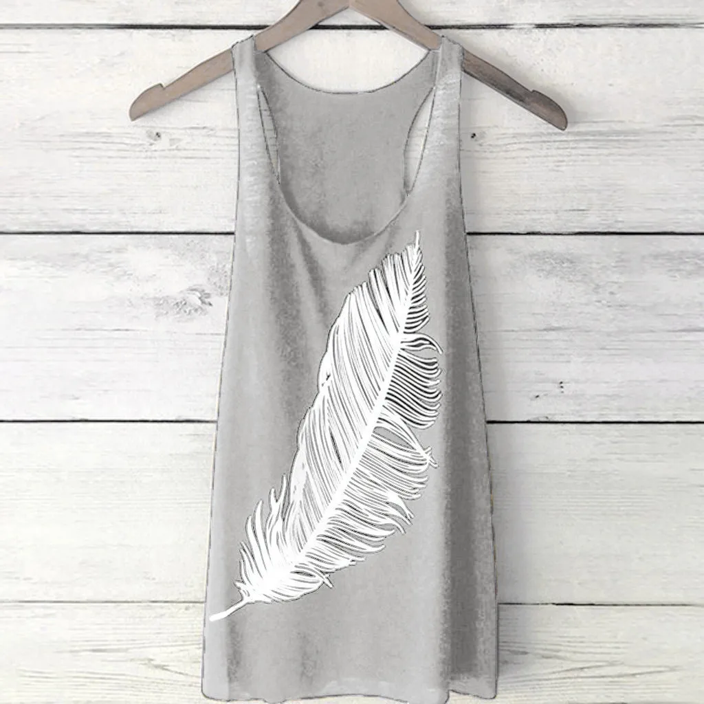 Женская футболка без рукавов с принтом перьев летняя мягкая майка