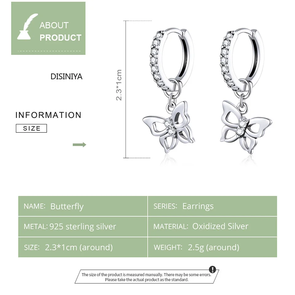 

DISINIYA Dazzling Butterfly Dangle Earrings for Women 925 Sterling Silver Engagemet Wedding Statement Jewelry Pendientes