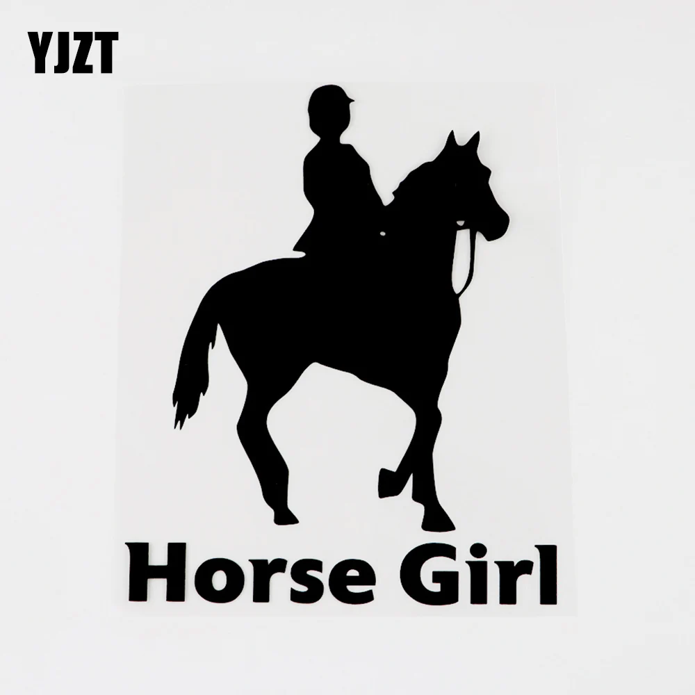 

YJZT 13,5 см × 16,3 см интересная виниловая наклейка на окно автомобиля с лошадью девушкой черная/серебряная наклейка 13F-0020