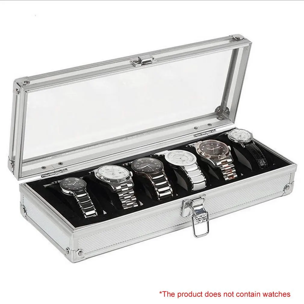 6/12 Grids Slots Aluminium Watches Box Jewelry Display Storage Square Case Suede Inside Container Watch Casket