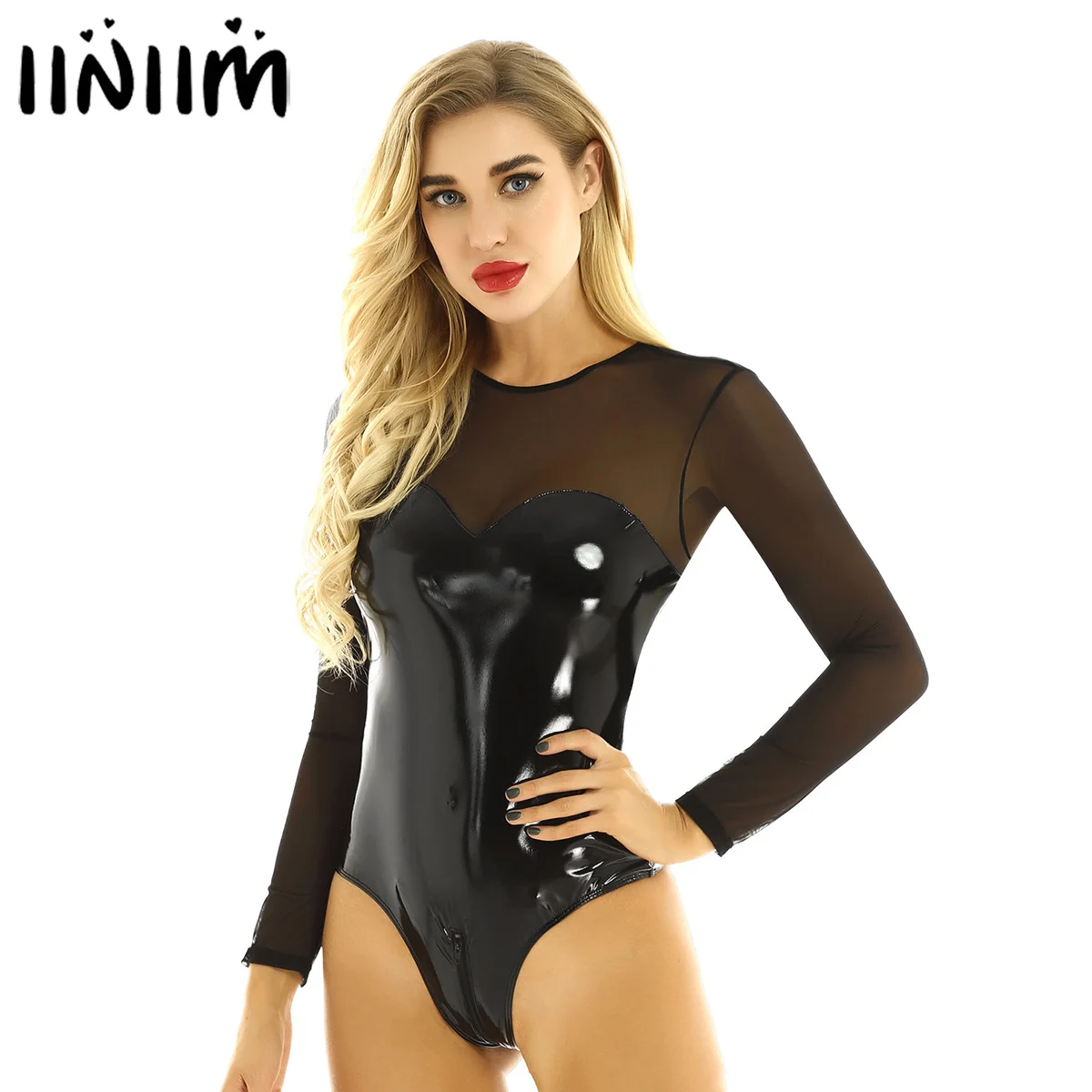 

Womens Wetlook body latex Catsuit Lingerie Bodystocking Zipper Crotch Bodysuit Bodycon Night Parties Pole Dance Clubwear Costume