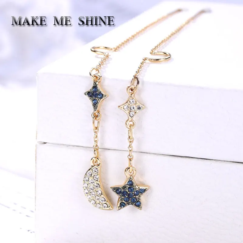 Кисточкой swa с изображением Луны и звезд серьги кольца для женщин модная