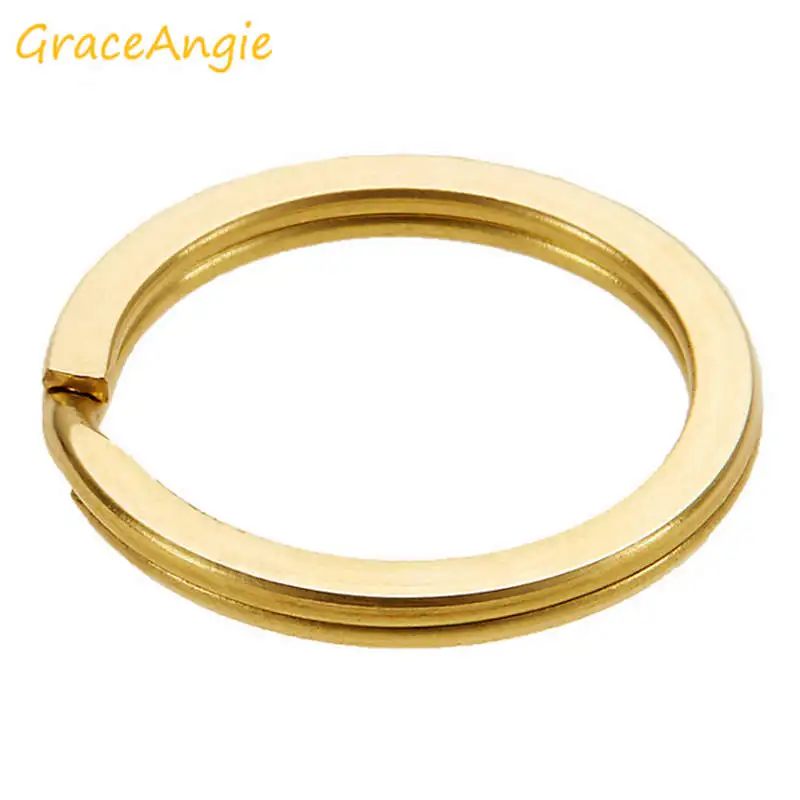 GraceAngie 10 шт. медные кольца для ключей плоский золотистый цвет Круглый круглый