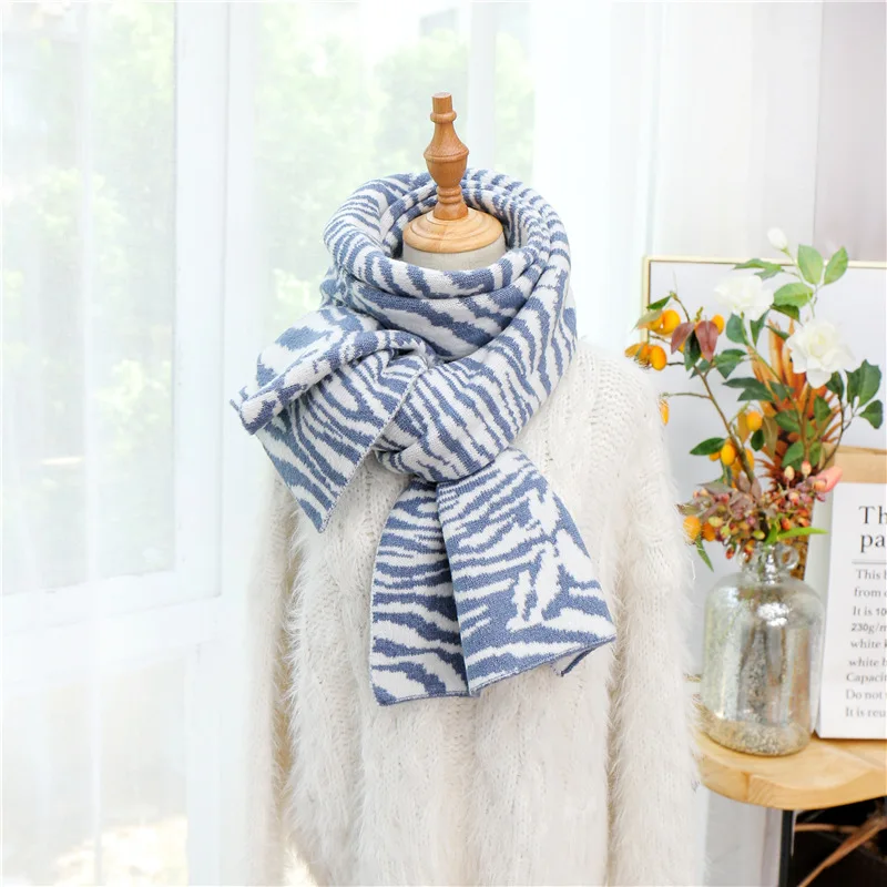 

New Korean Student Decoration Zebra Pattern Small Wool Scarf Wool Knitting Wild Fashion Bib Women Bufandas Lady Fashion Scarves