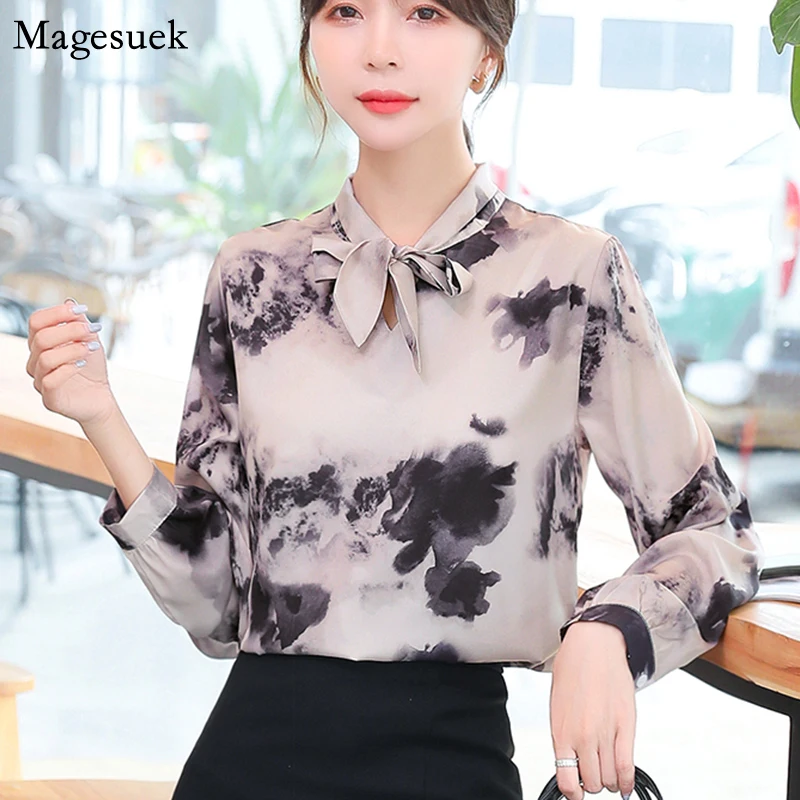 

2021 Autumn Vintage Women Tops And Blouses Long Sleeve Plus Size Chiffon Blouse Office Lady Print Shirt For Women Blusas 10501