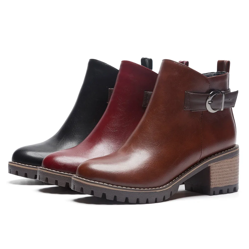 Женские ботильоны на молнии KARINLUNA меховые ботинки массивном каблуке с ремешком и