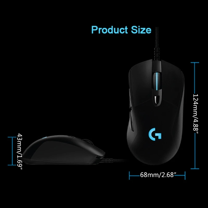 

G403 Gaming Mouse Braided Cable Non-Slip Wired Adjustable Weight Black Mouse