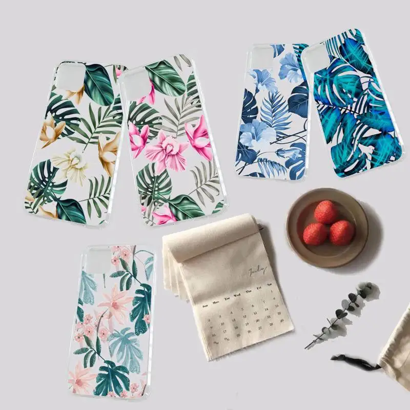 

Retro Floral Leaf Phone Case Transparent for iPhone 7 8 11 12 13 s mini pro X XS XR MAX Plus