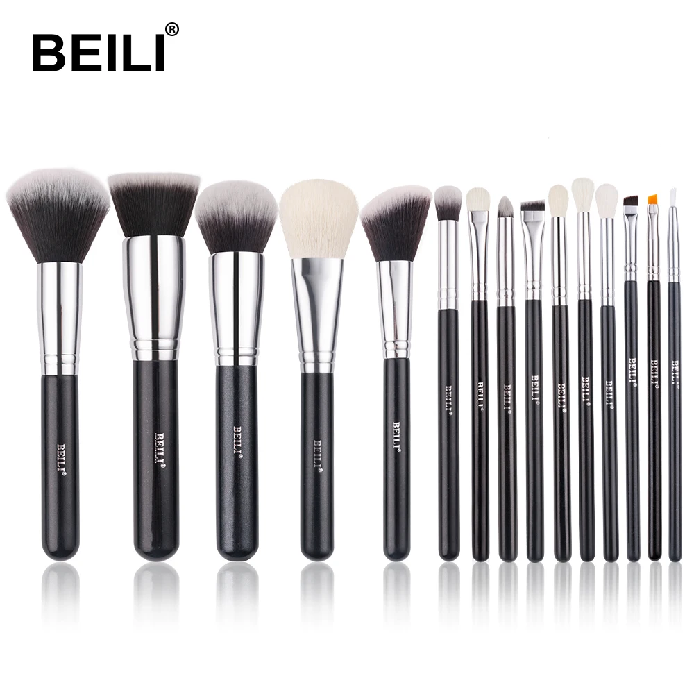 Профессиональные кисти для макияжа BEILI 15 шт. классические черные из
