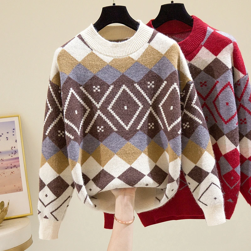 

Женский свитер оверсайз Gkfnmt, трикотажный пуловер с длинным рукавом, красного и зеленого цветов, облегающий свитер y2k, Осень-зима 2021
