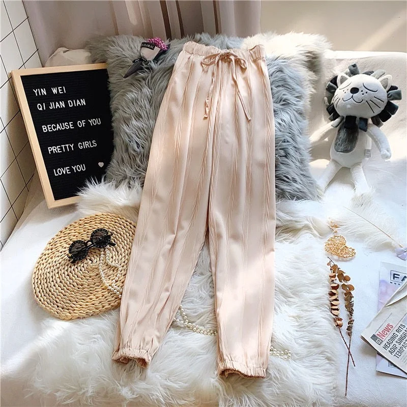 

Slacks Women's Loose Ice Silk Chiffon Harem Pants 2021 Summer Women Casual Pantalones De Mujer Thin High Waist Trousers X54