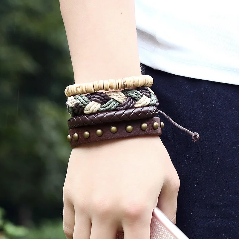 

NIUYITID Vintage Braided Leather Bracelet Men Women Wide Wristband Casual Holiday Male Jewelry