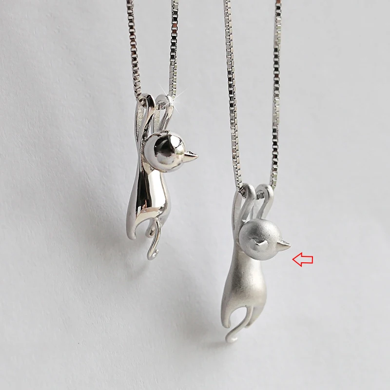 

925 Sterling Silver Necklaces Cats Pendants&Necklaces Pure Sterling Silver 925 Kitty Necklace Jewelry Collar without chain