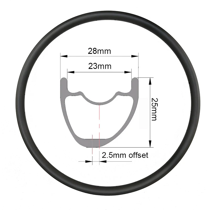 

29er MTB XC Asymmetric Carbon Bicycle Rim 28mm Width 25mm Deep Hookless Clincher Tubeless Bike Wheel UD 3K 12K MATT 24h 28h 32h