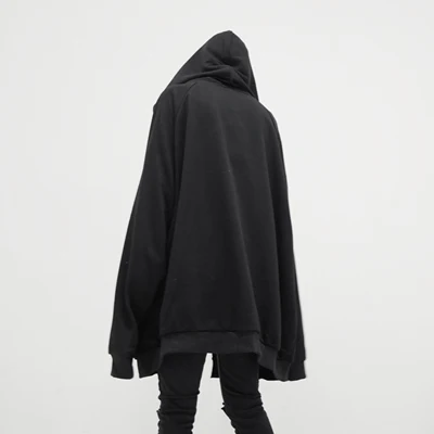 Женский Свободный свитшот с большими карманами Черный капюшоном куртка-накидка