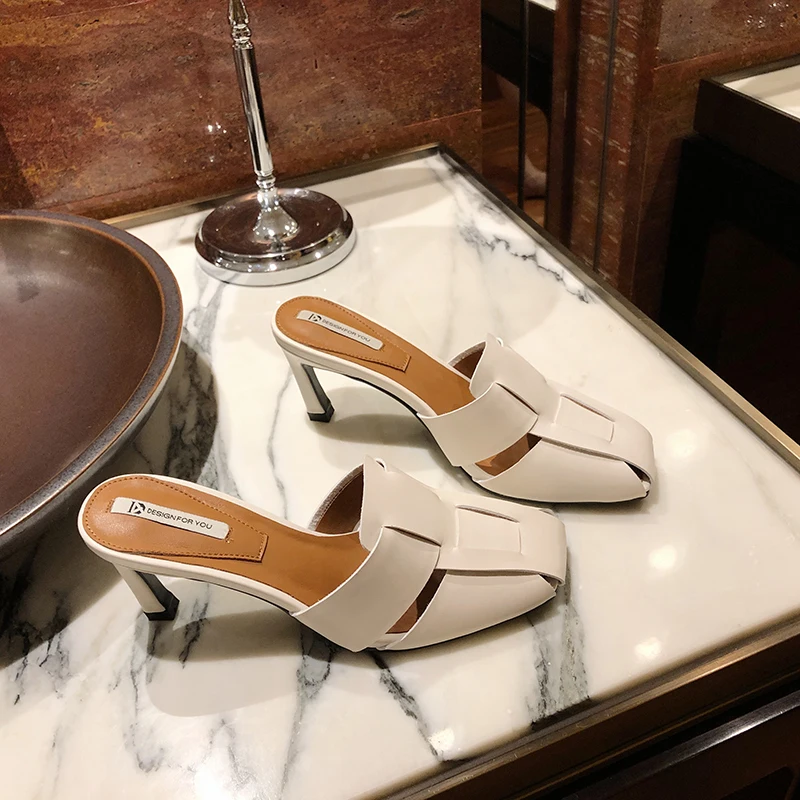 

Square Toe Women Slides Slippers Slip On Thin High Heels Sandals Mules Shoes Party Elegant Pumps Outdoor Flip Flops Slides Mules
