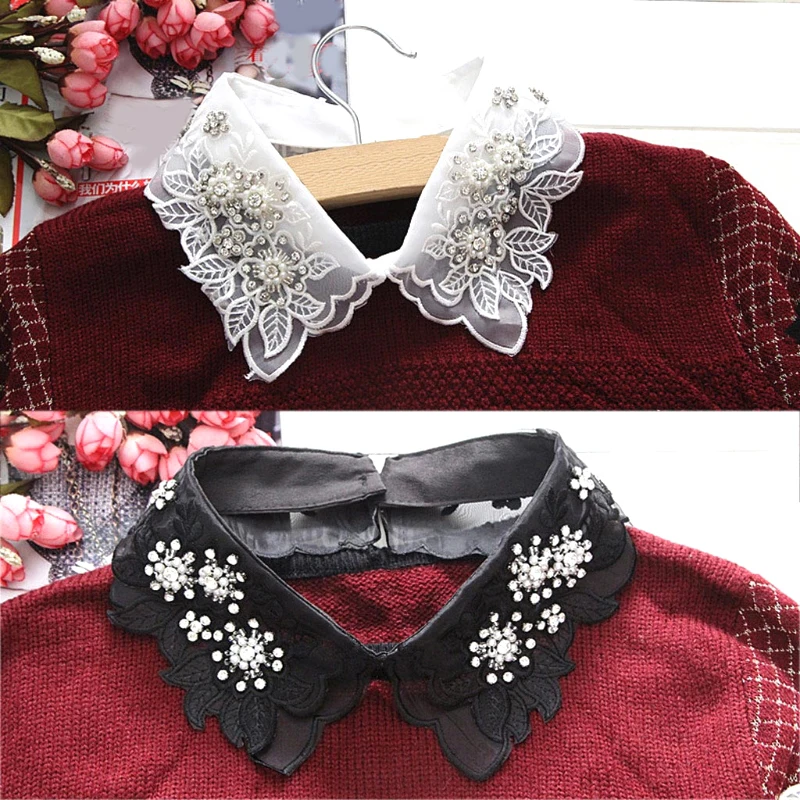 Elegant Pearl White Fashion Shirt Lace Embroidery Sweater False Collar Necklace |