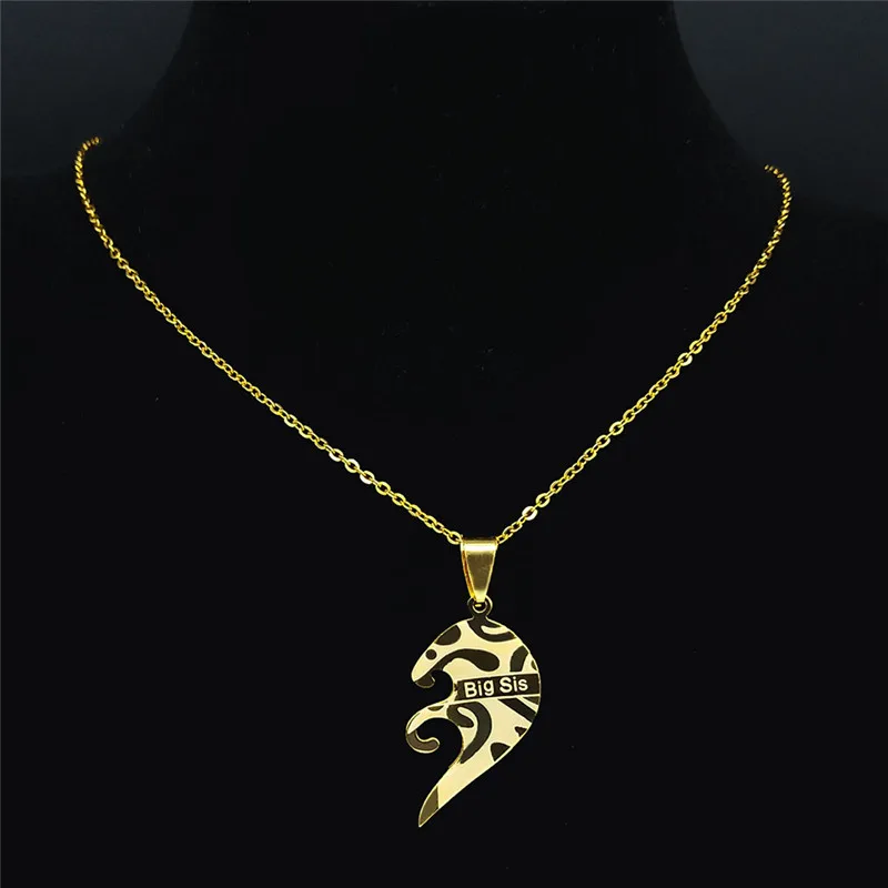 2PCS Große Kleine Schwester Edelstahl Halsketten Frauen/Männer Gold Farbe Anhänger Schmuck acero inoxidable joyeria NXH1S01 – Detail 3