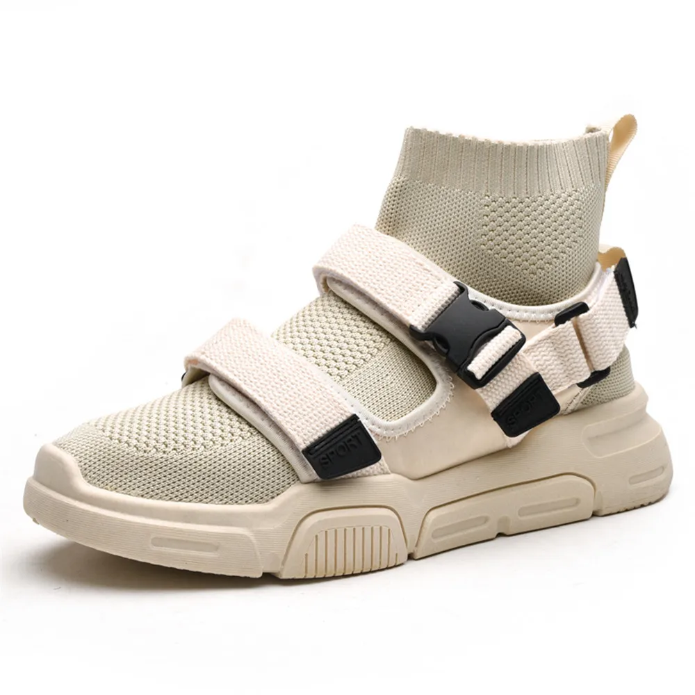 W001-Beige Men Fashion Casual Shoes Outdoor Comfortable white Sneakers New Autumn Winter Popular Hight-Top Walking Shoes High Quality - Цвет: W001-Beige