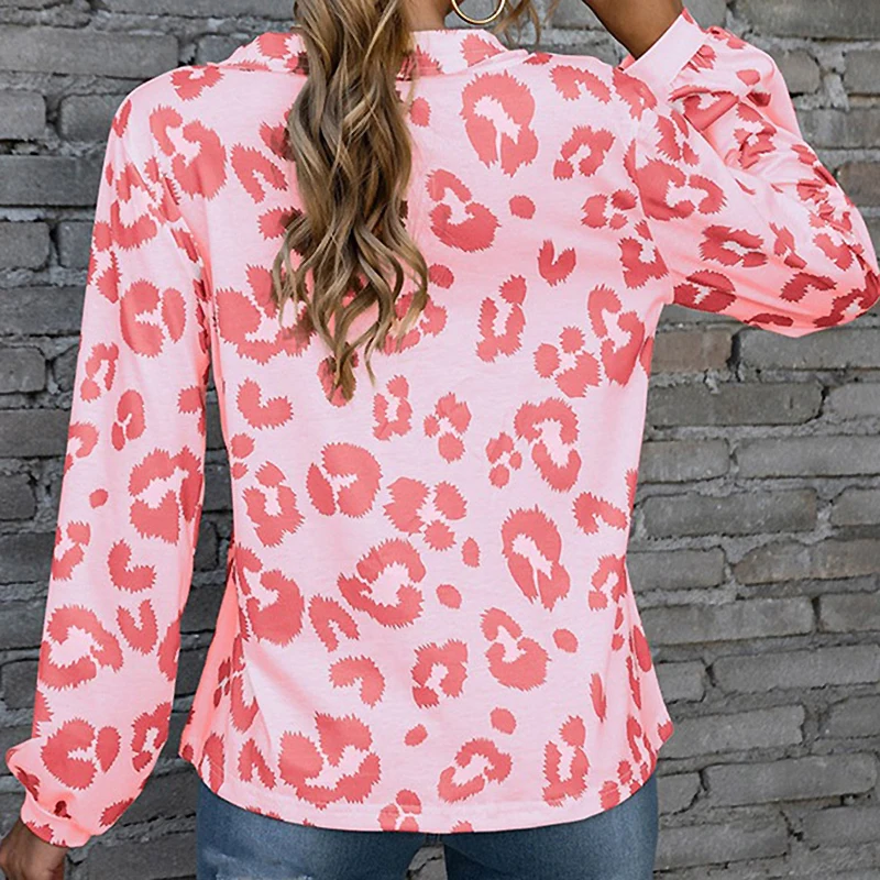 

2021 Spring Leopard Print Blouse Shirt Casual Long Sleeve Tops For Women Fashion Button V-neck Loose Female Clothes Streetwear