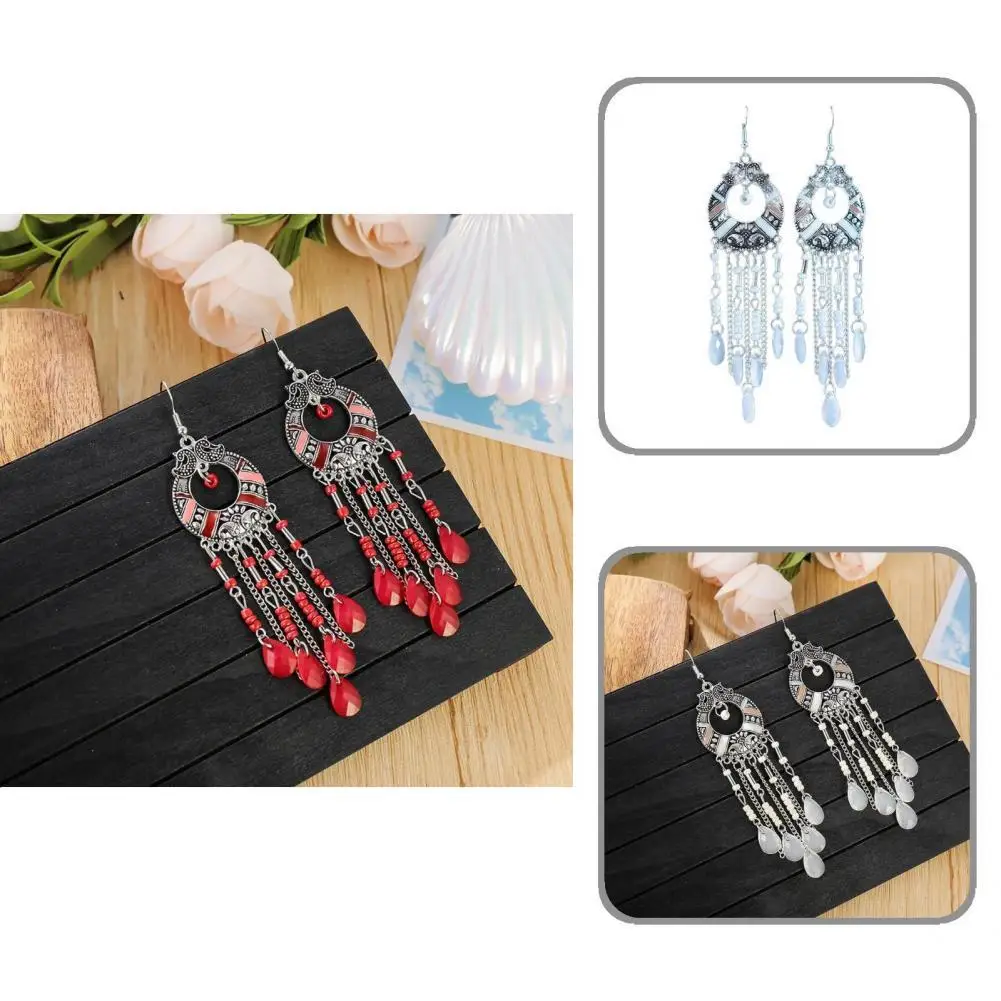

Traditional Dangle Earrings Exquisite Alloy Hollow Beads Tassel Women Earrings Hook Earrings Drop Earrings 1 Pair