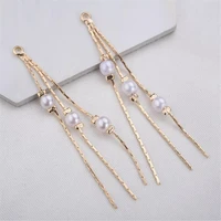 real gold color plated brass imitate pearl chain tassel charms connectors for diy earrings necklace jewelry making accessories