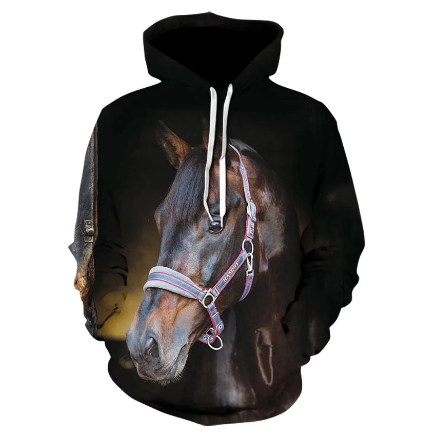 

Cool men's animal casual long sleeve hooded sweatshirt 2021 stylish personality horse head animal print hoodie