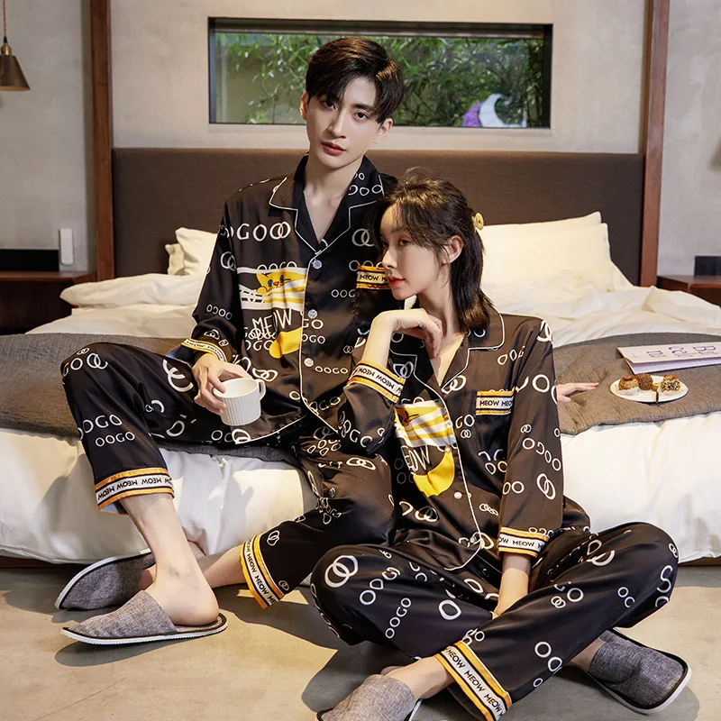 

Couple Pajama Sets Ice Silk Sleepwear Set Women Fashion Trend Print Set Womens Home Clothes Loose Plus Size Chiffon Men Homewear