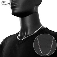 tiasri 5mm cuban link mens necklace high quality stainless steel choker hip hop punk style jewelry male best gift wholesale